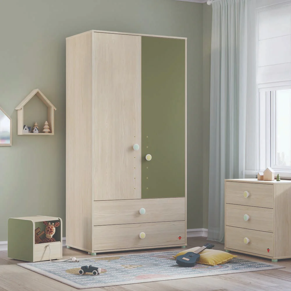 Montessori 2-türiger Kleiderschrank Drehtürenschrank Braun / Grün