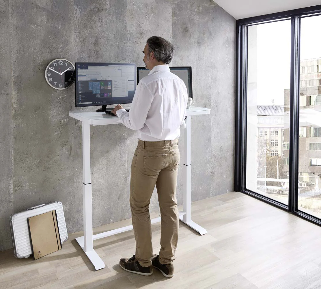 Lift4Home Schreibtisch Glas elektrisch höhenverstellbar Weiß