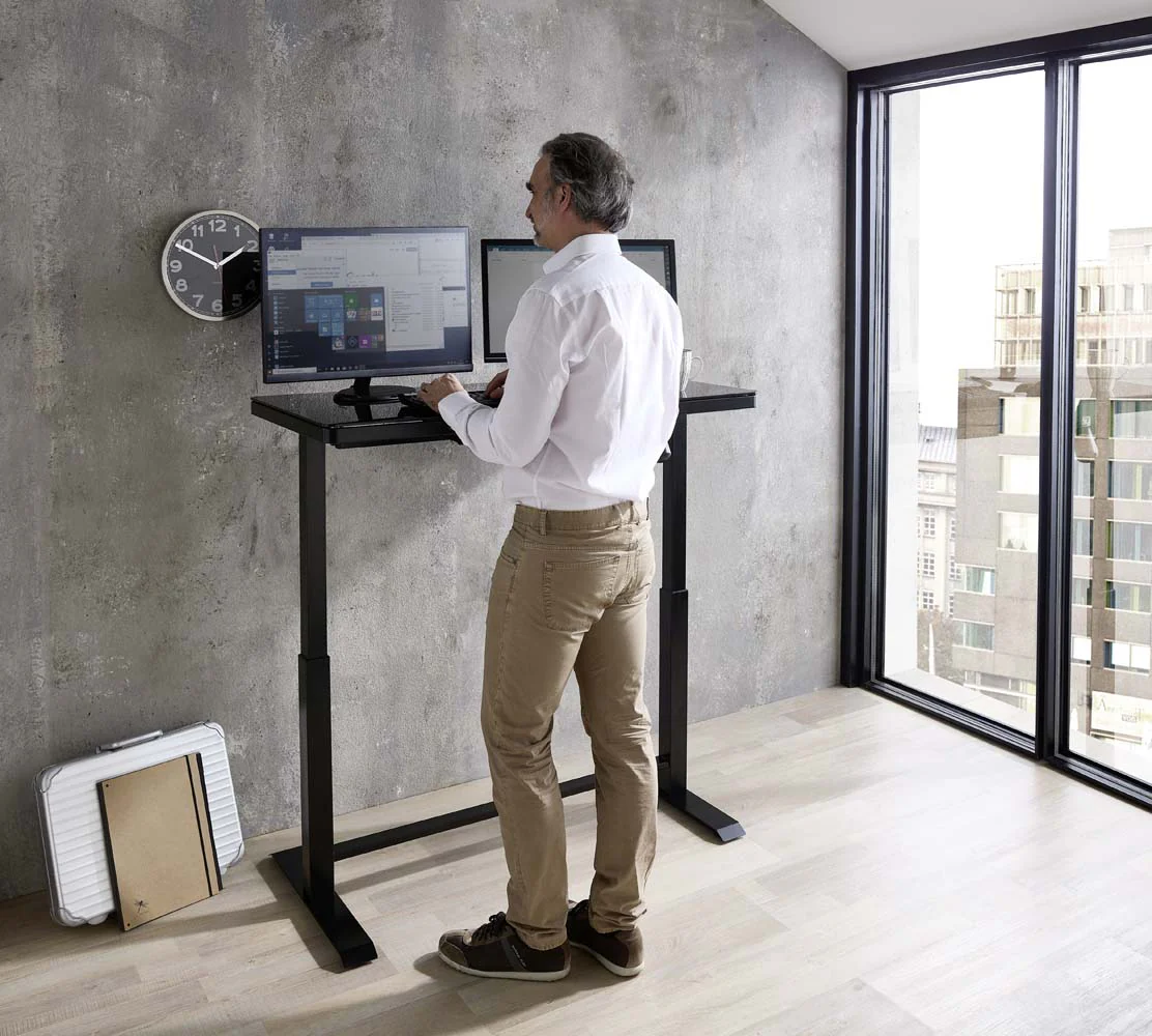 Lift4Home Schreibtisch Glas elektrisch höhenverstellbar Schwarz