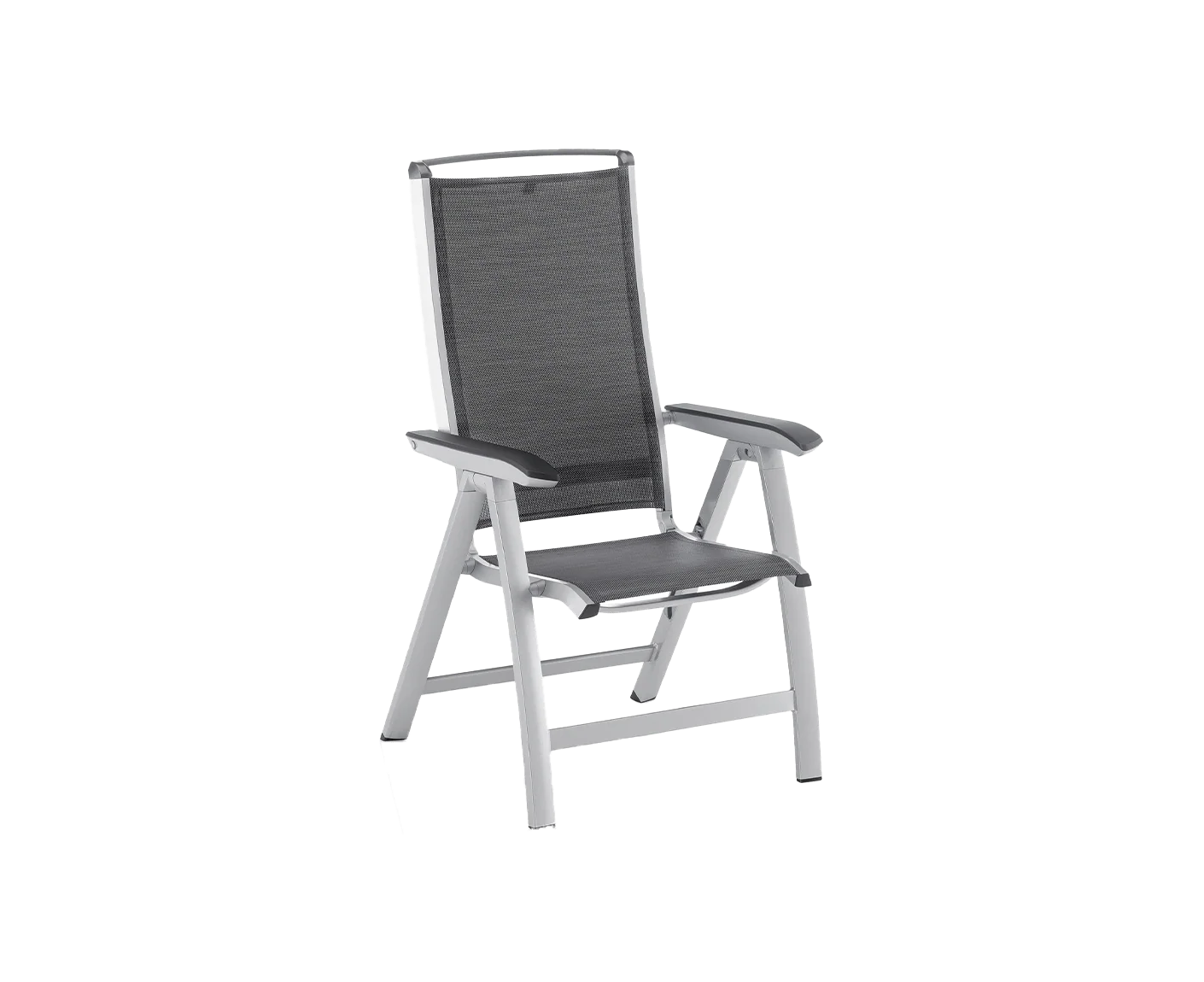 Kettler Gartenmöbelset 5-teilig, Forma II Multipositionssessel, Gartentischgestell Edge mit HPL Tischplatte 95 x 95 cm Anthrazit / Silber